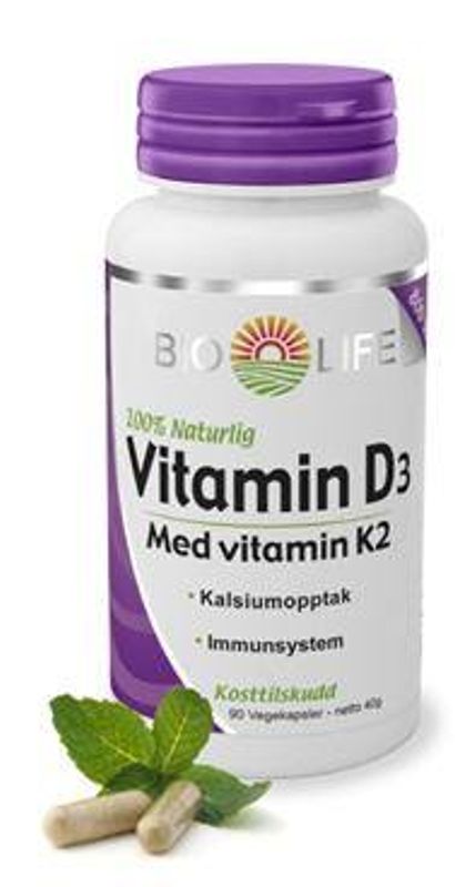 Bio-Life Vitamin D3 80 mcg med vitamin K2 60 kapsler